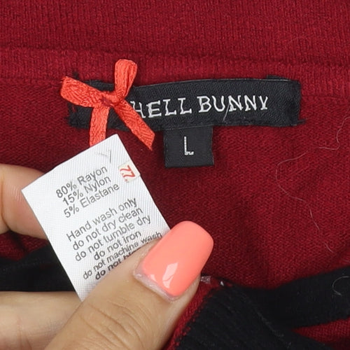 Hell Bunny Women’s Red Bird Embroidered Bow Knit Cardigan L