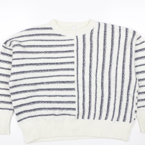 John Lewis Women Ivory Grey Striped Knit Jumper Size 12