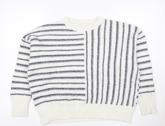 John Lewis Women Ivory Grey Striped Knit Jumper Size 12
