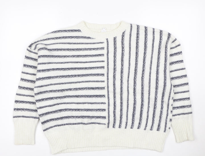 John Lewis Women Ivory Grey Striped Knit Jumper Size 12