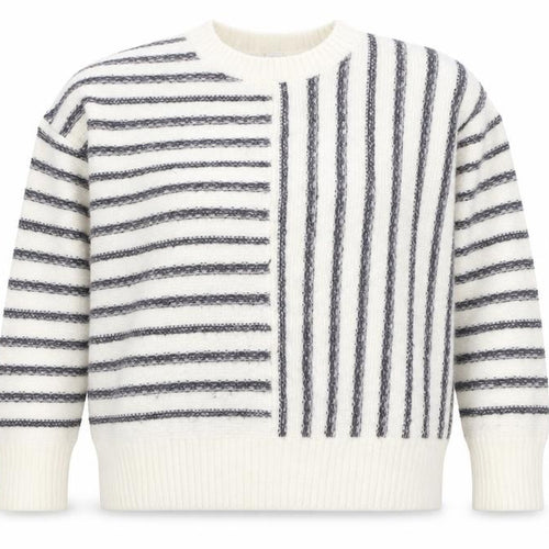 John Lewis Women Ivory Grey Striped Knit Jumper Size 12