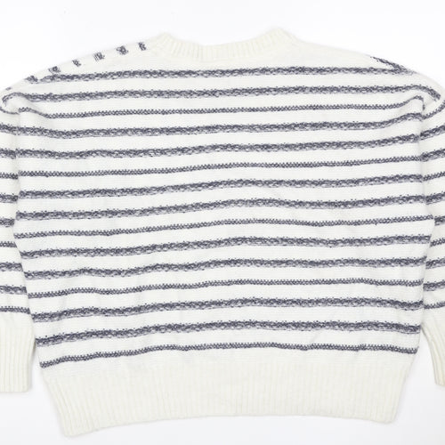 John Lewis Women Ivory Grey Striped Knit Jumper Size 12