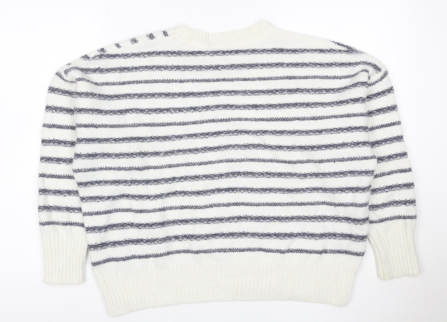 John Lewis Women Ivory Grey Striped Knit Jumper Size 12