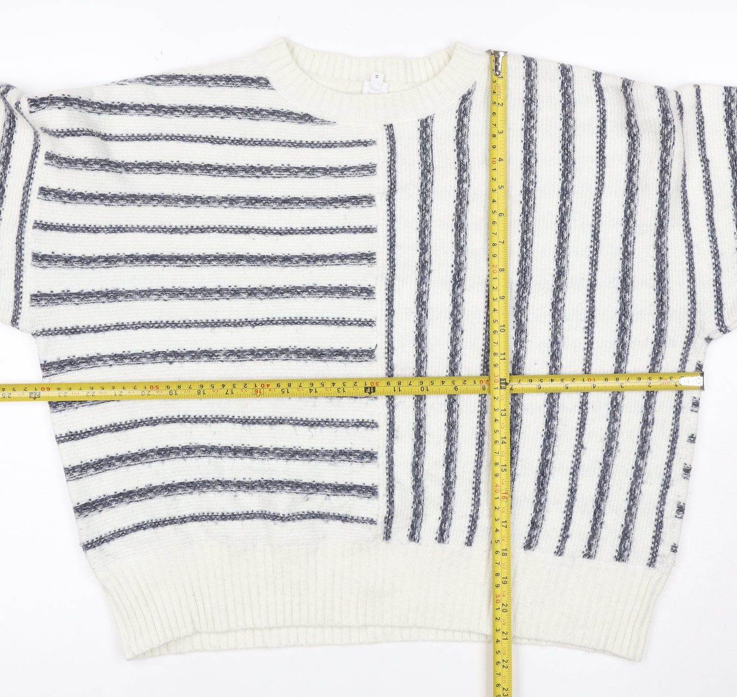 John Lewis Women Ivory Grey Striped Knit Jumper Size 12