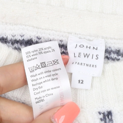 John Lewis Women Ivory Grey Striped Knit Jumper Size 12