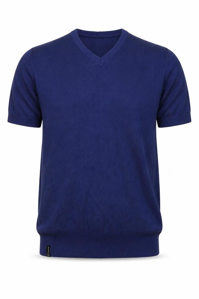 Front view of Diverse Men’s Blue Cotton V-Neck jumper, size M