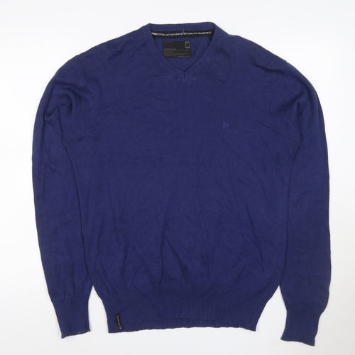 Diverse Men’s Blue Cotton V-Neck Pullover Jumper Size M