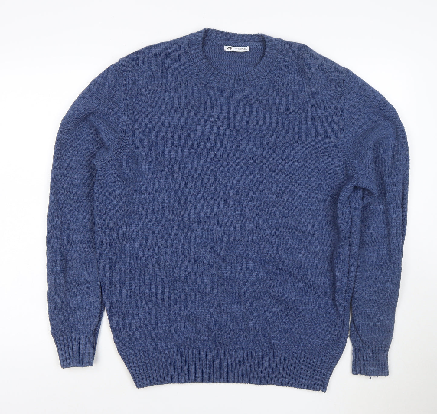 Zara Men’s Blue Crew Neck Knit Pullover Jumper Size M Cotton Blend