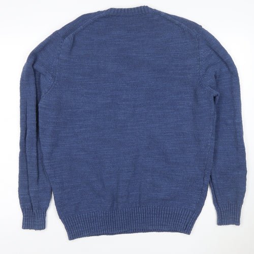 Zara Men’s Blue Crew Neck Knit Pullover Jumper Size M Cotton Blend