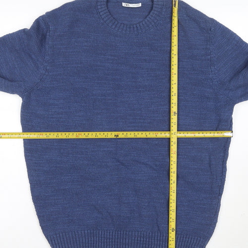 Zara Men’s Blue Crew Neck Knit Pullover Jumper Size M Cotton Blend