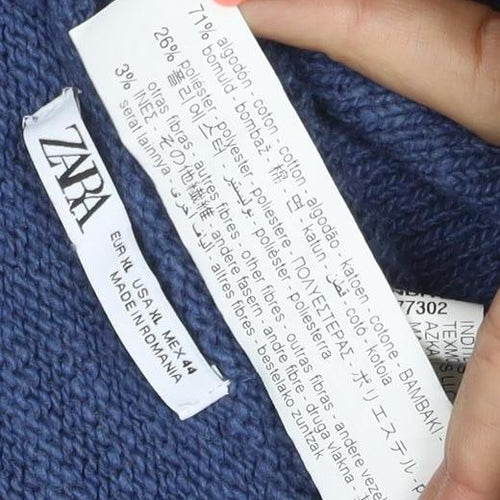Zara Men’s Blue Crew Neck Knit Pullover Jumper Size M Cotton Blend