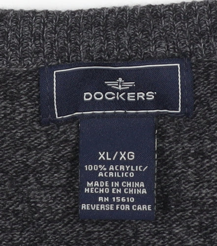 Dockers Men’s Grey XL V-Neck Acrylic Knit Sweater Vest Classic