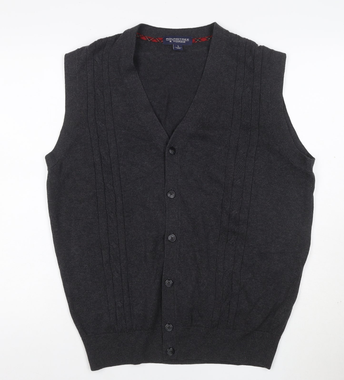 Roundtree & Yorke Men Grey L Cable Knit Button V-Neck Cardigan Vest