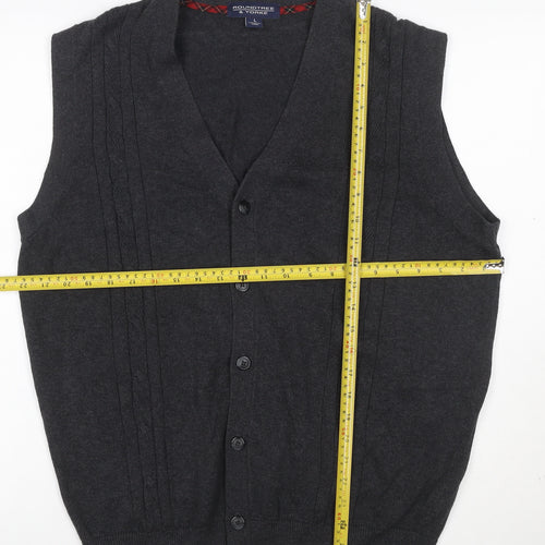 Roundtree & Yorke Men Grey L Cable Knit Button V-Neck Cardigan Vest