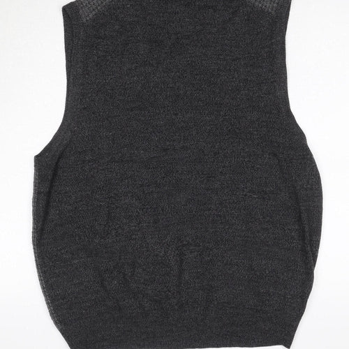 Roundtree & Yorke Men Grey L Cable Knit Button V-Neck Cardigan Vest