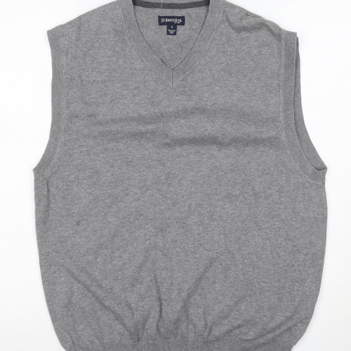 St. John's Bay Men Grey Cotton V-Neck Knit Vest Jumper Size S