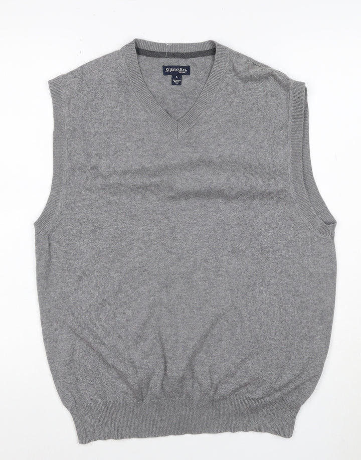 St. John's Bay Men Grey Cotton V-Neck Knit Vest Jumper Size S
