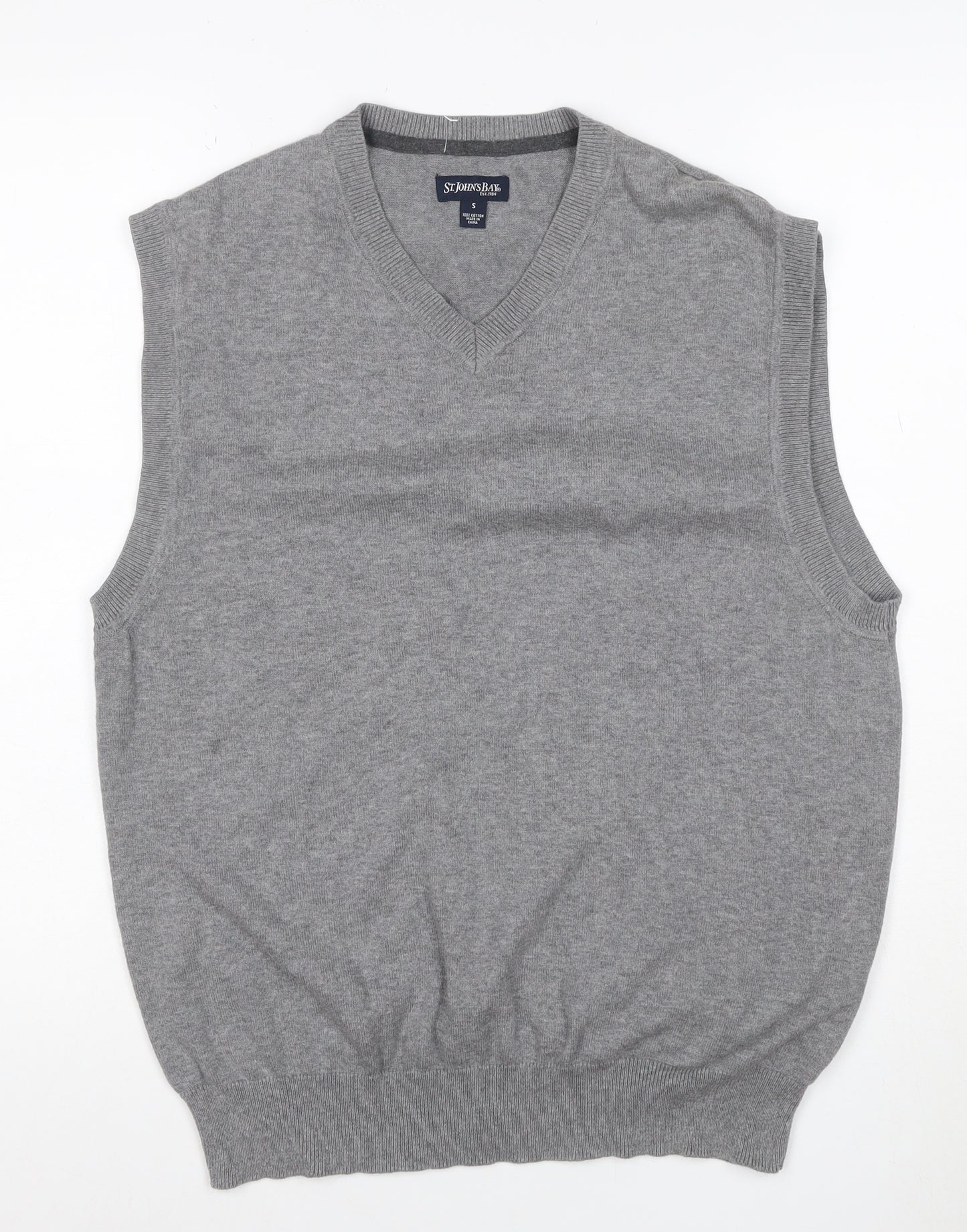 St. John's Bay Men Grey Cotton V-Neck Knit Vest Jumper Size S