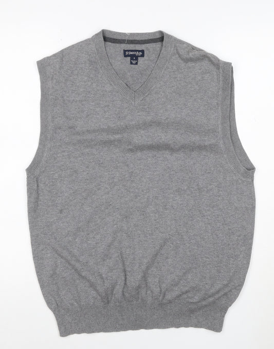 St. John's Bay Men Grey Cotton V-Neck Knit Vest Jumper Size S