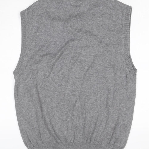 St. John's Bay Men Grey Cotton V-Neck Knit Vest Jumper Size S