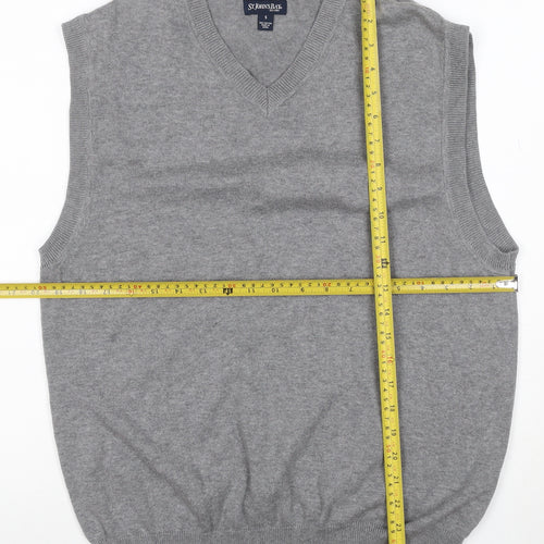 St. John's Bay Men Grey Cotton V-Neck Knit Vest Jumper Size S
