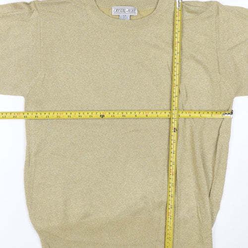 Crystal-Kobe Women Gold S Metallic Knit Short Sleeve Crew Neck Top