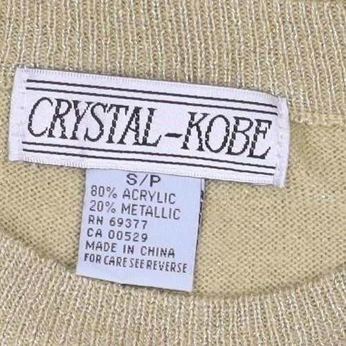 Crystal-Kobe Women Gold S Metallic Knit Short Sleeve Crew Neck Top