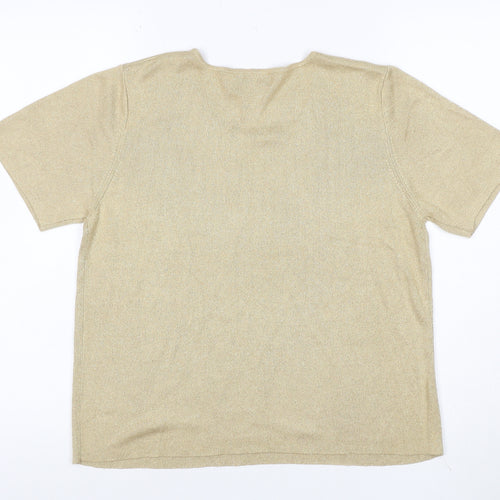 Draper's & Damon's Women Beige UK 14 Petite Metallic Knit Top