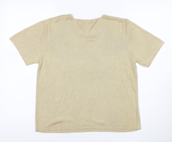 Draper's & Damon's Women Beige UK 14 Petite Metallic Knit Top