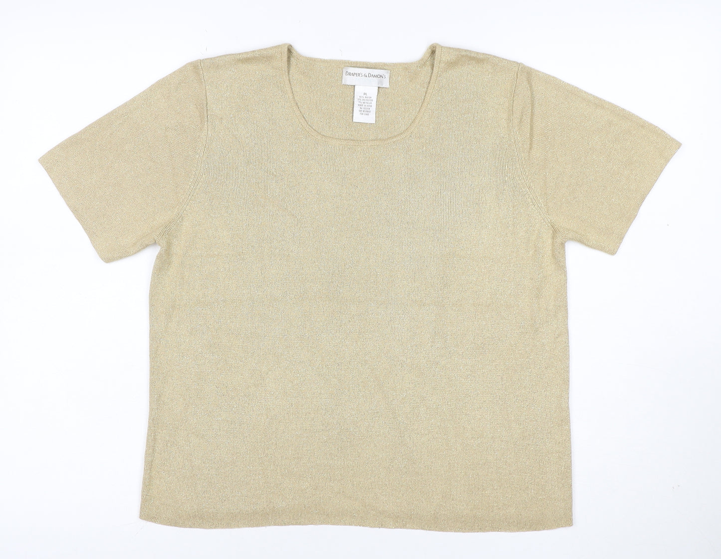 Draper's & Damon's Women Beige UK 14 Petite Metallic Knit Top