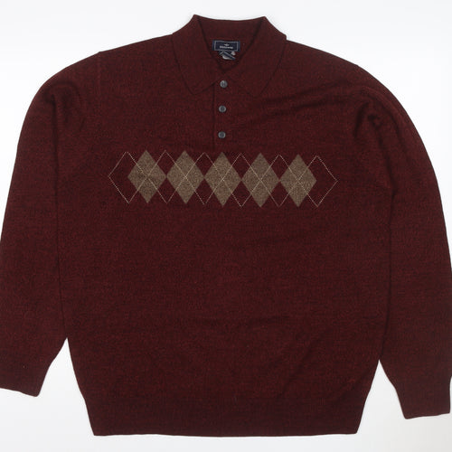 Dockers Men’s Brown L Argyle Collared Henley Knit Jumper