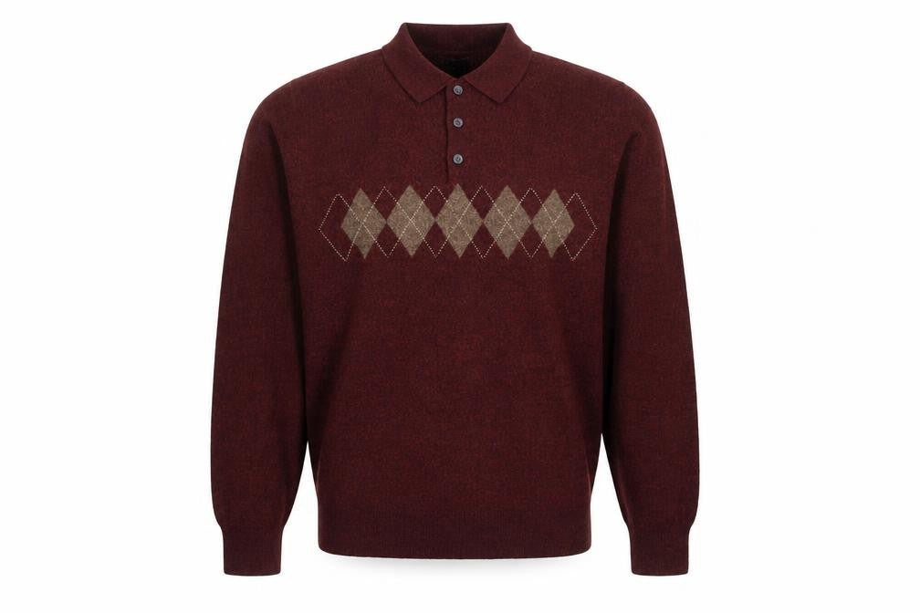 Front view of Dockers Men’s Brown L Argyle Collared Henley Knit Jumper