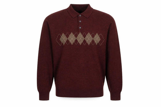 Front view of Dockers Men’s Brown L Argyle Collared Henley Knit Jumper