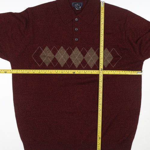 Dockers Men’s Brown L Argyle Collared Henley Knit Jumper