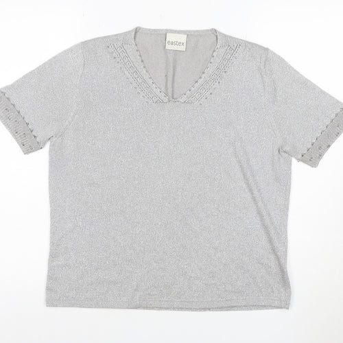 Eastex Women's Silver UK 14 V-Neck Beaded Metallic Knit T-Shirt