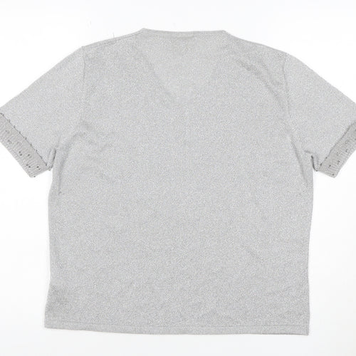 Eastex Women's Silver UK 14 V-Neck Beaded Metallic Knit T-Shirt