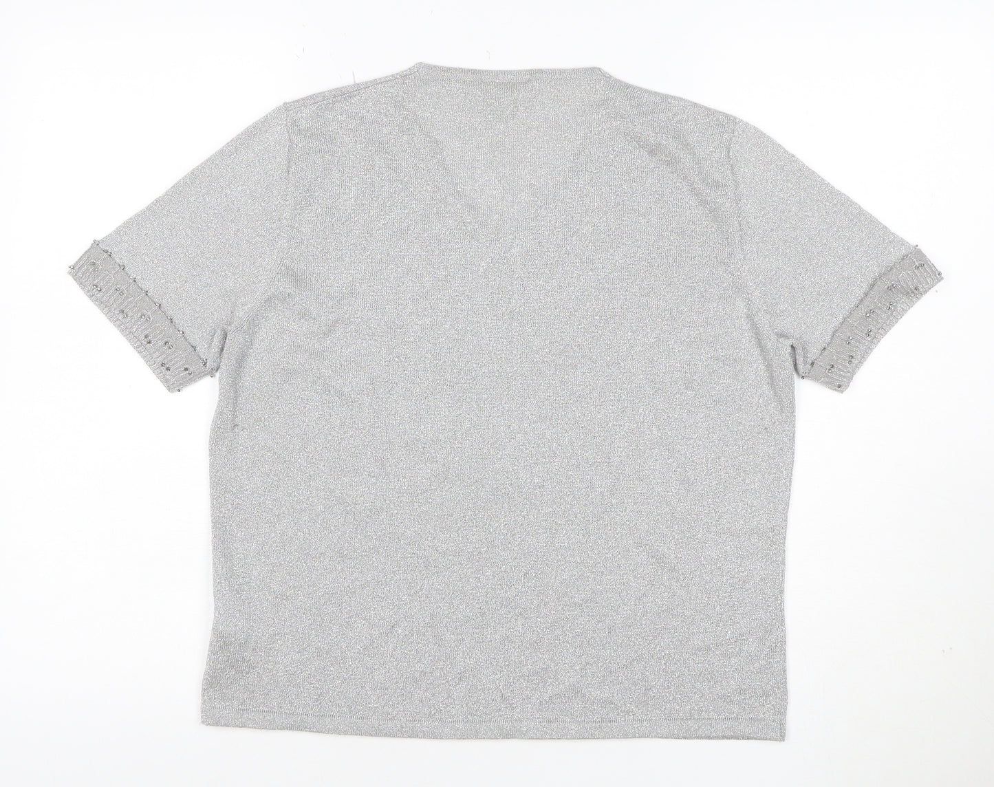 Eastex Women's Silver UK 14 V-Neck Beaded Metallic Knit T-Shirt