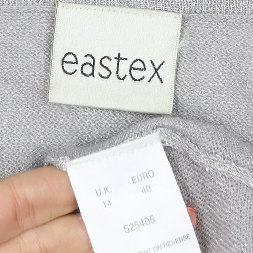 Eastex Women's Silver UK 14 V-Neck Beaded Metallic Knit T-Shirt