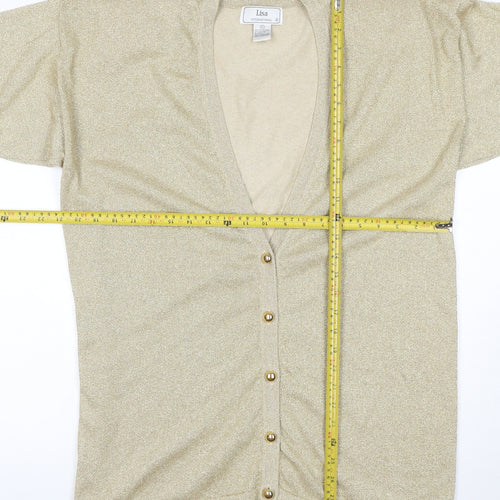 Lisa International Women’s Gold Knit V-Neck Button Cardigan Size S