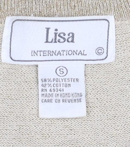 Lisa International Women’s Gold Knit V-Neck Button Cardigan Size S