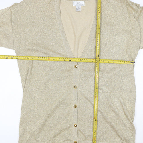 Lisa International Women Gold M V-Neck Button Knit Cardigan