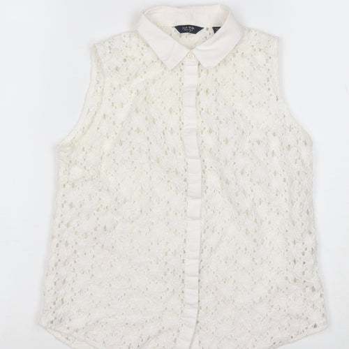 Jack Wills Women Ivory UK 6 Sleeveless Lace Floral Collared Button Blouse