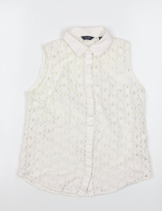 Jack Wills Women Ivory UK 6 Sleeveless Lace Floral Collared Button Blouse
