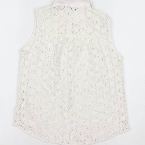 Jack Wills Women Ivory UK 6 Sleeveless Lace Floral Collared Button Blouse