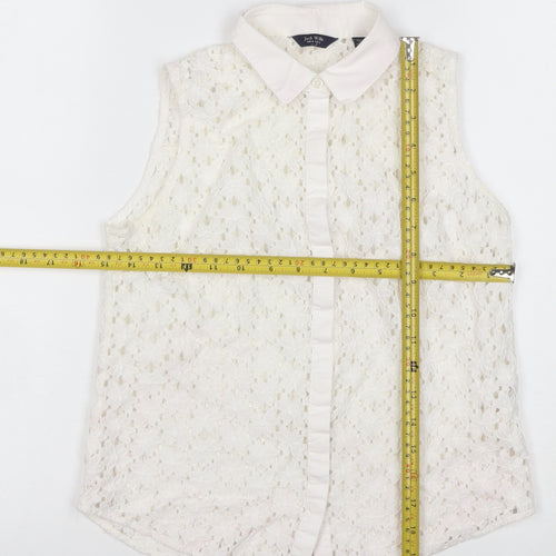 Jack Wills Women Ivory UK 6 Sleeveless Lace Floral Collared Button Blouse