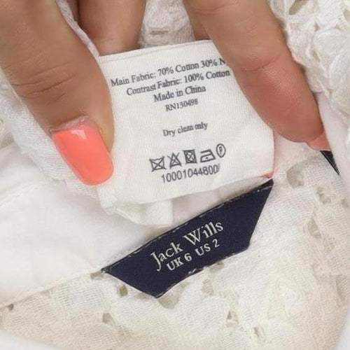 Jack Wills Women Ivory UK 6 Sleeveless Lace Floral Collared Button Blouse