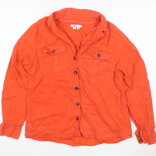 Boden Women Orange UK 14 Linen Button-Up Long Sleeve Shirt Pockets