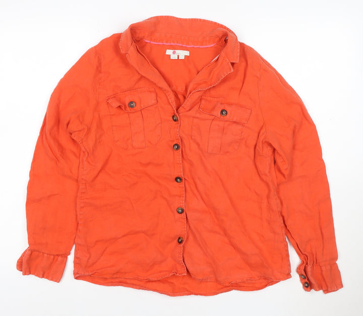 Boden Women Orange UK 14 Linen Button-Up Long Sleeve Shirt Pockets