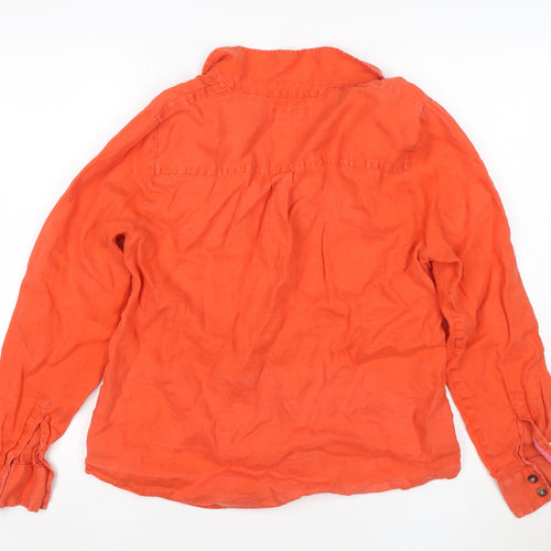 Boden Women Orange UK 14 Linen Button-Up Long Sleeve Shirt Pockets