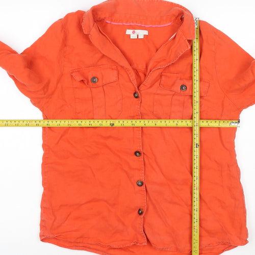 Boden Women Orange UK 14 Linen Button-Up Long Sleeve Shirt Pockets